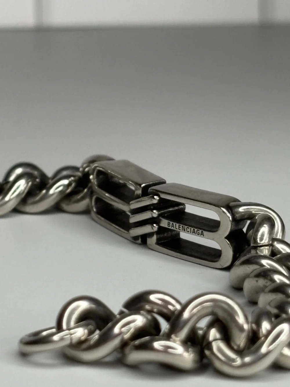 Balenciaga Silver Chain Bracelet - Designer Plaque